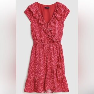NWT J. Crew Red and Pink Ruffled Faux-Wrap Dress!
